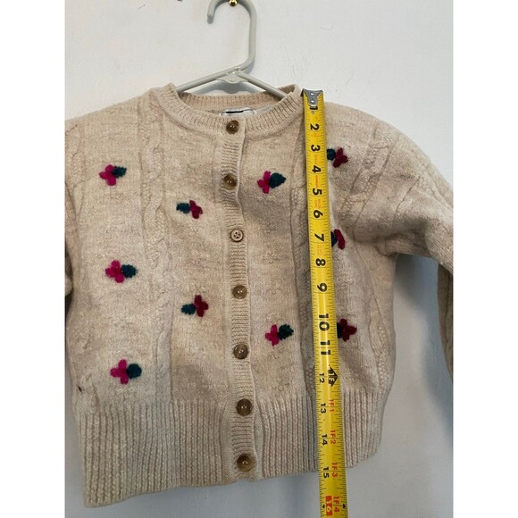 Moods By Krizia Women Wool Cropped Cardigan Sweater Embroidered Flower Cream M - Picture 10 of 11